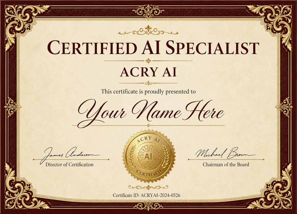 ACRY AI program completion certificate sample